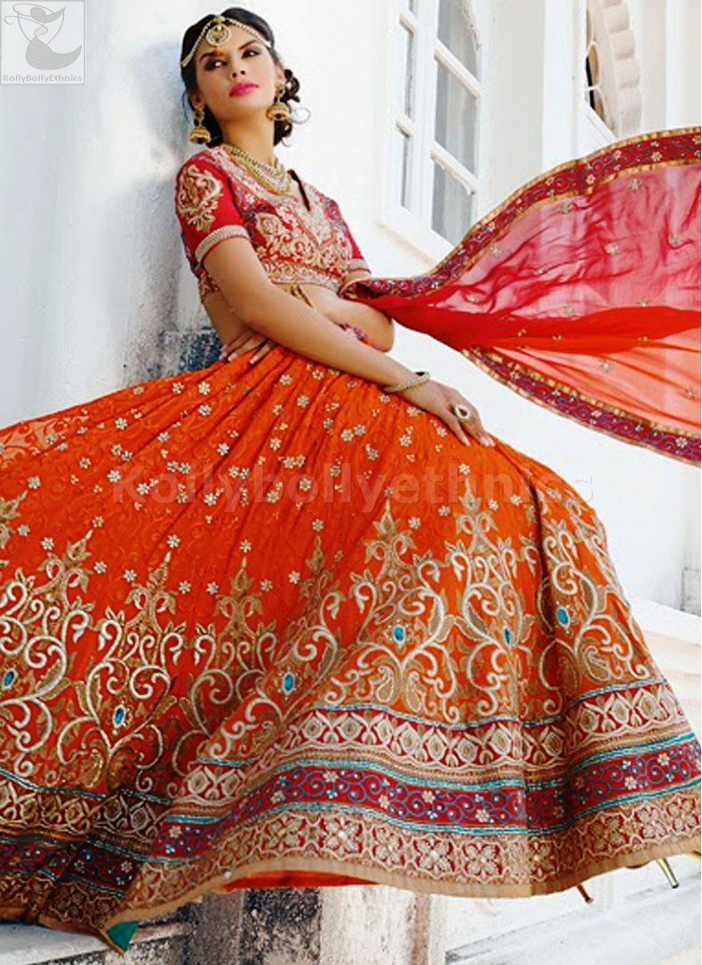 Orange colour Bridal Lehenga choli